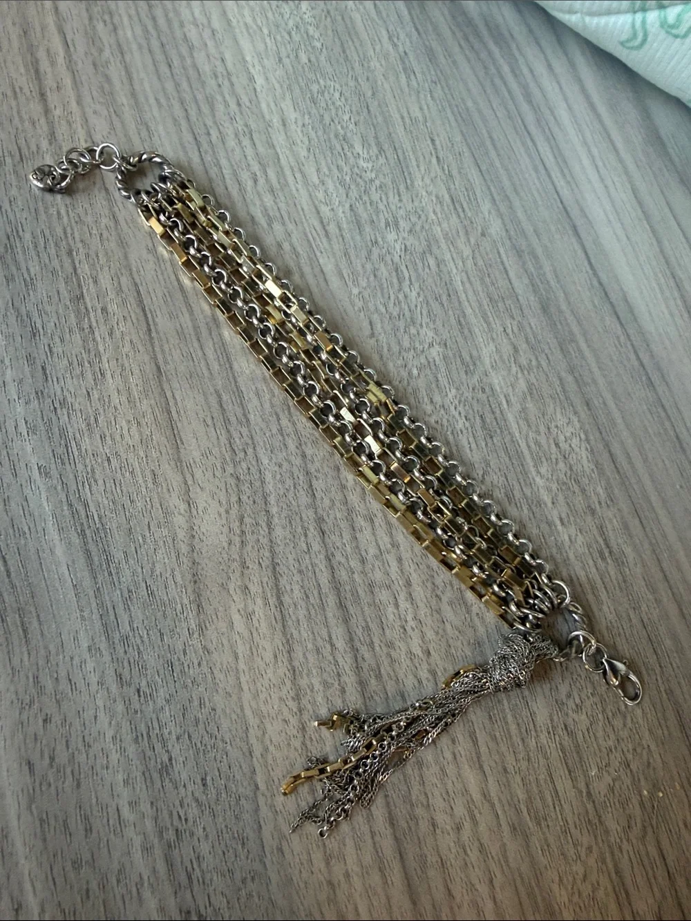 Brighton Two-Tone Gold and Silver Multi-Chain Tassel Bracelet